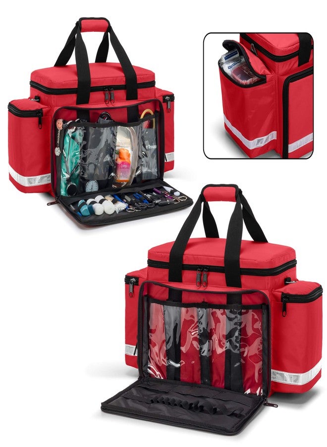 Trunab Emergency Responder Trauma Bag Empty, Professional First Aid Kits Storage Medical Bag with Inner Dividers and No-Scratch Bottom, Ideal for EMT, EMS, Paramedics, Red, BAG ONLY - Image 3